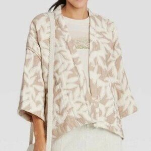 universal thread // quilted beige ivory leaf kimono jacket OSFM